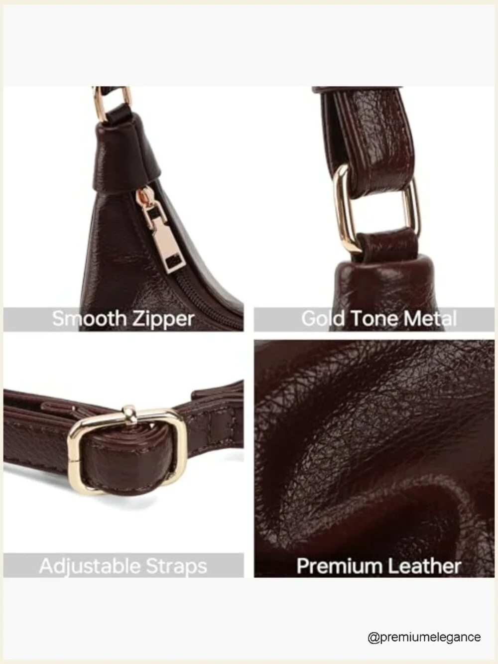 Vegan Leather Crescent Hobo Crossbody Bag with Adjustable Strap